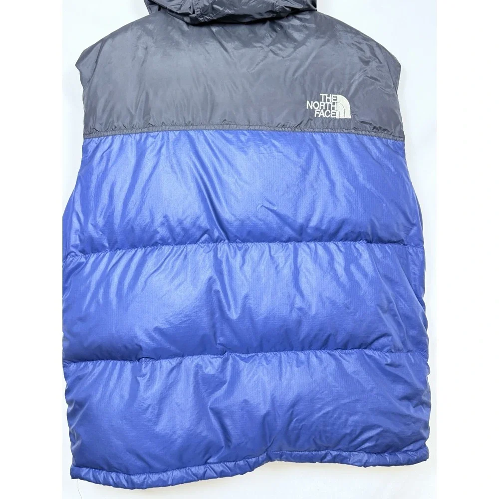 Vintage The North Face Mens XL Nuptse 700 Goose Down Vest Blue Full Zip Hood‎